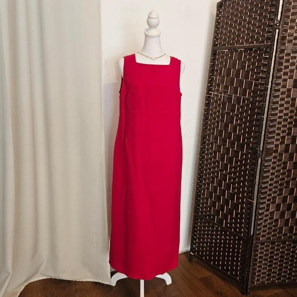 Talbots Petite Vintage 90's Red Maxi Dress Pure Silk Square Neckline Size 8